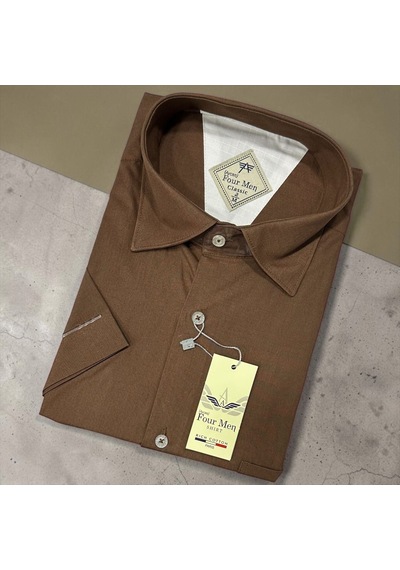 Eren Style Linen Keten Klasik %100 Cotton Kısa Kollu Terletmeyen Gömlek Kahverengi