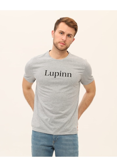 0001t Baskılı Gri Erkek T-shirt Siyah