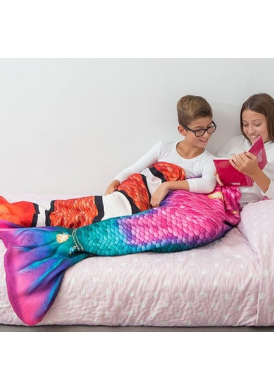 Kuaki Mermaids Deniz Kızı Kostümlü Tv Battaniyesi Rainbow Çok Renkli