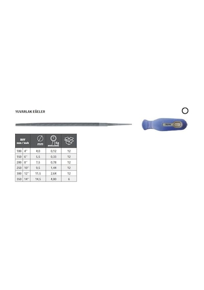Tome Saplı Yuvarlak Eğe Kalın Diş 300mm