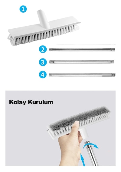 Nobera Çok Amaçlı Çekpaslı Yer Fırçası Banyo Fayans Ve Halı Temizleme Fırçası Uzun Saplı