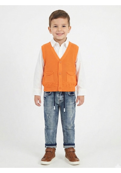 Xo Kids Erkek Çocuk 4lü Alt Üst Takım 2-5 Yaş 12210 Ekru - Turuncu