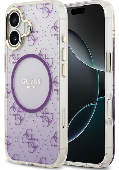 Apple Uyumlu iPhone 17 Kılıf Guess Lisanslı M-safe Özellikli 4g Desenli Simli Silikon Kapak Mor Mor