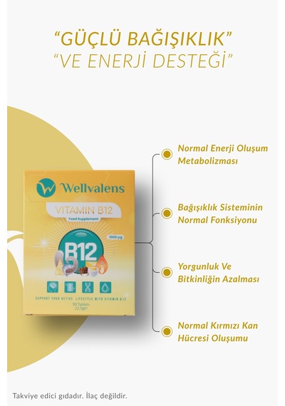 B12 Vitamini 1000 Mcg - Günlük Enerji Desteği İçin 60 Tablet - Yüksek Emilimli Takviye Edici Gıda