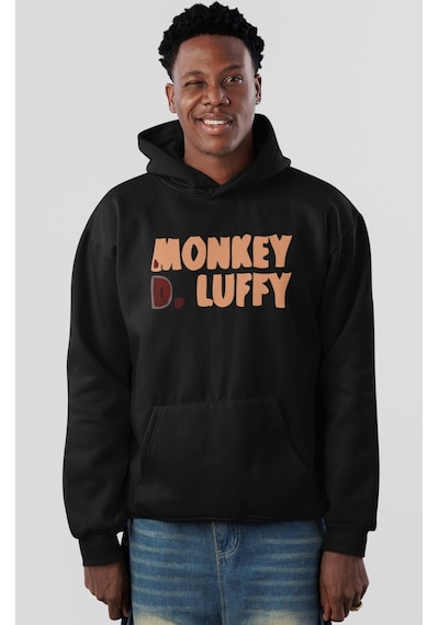 Sevbano Monkey D. Luffy One Piece Anime Sırt Baskılı Unisex Oversize Peny Siyah