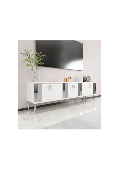 Lunar 150 Cm Tv Ünitesi Tv Sehpası Beyaz-gümüş Beyaz-gümüş