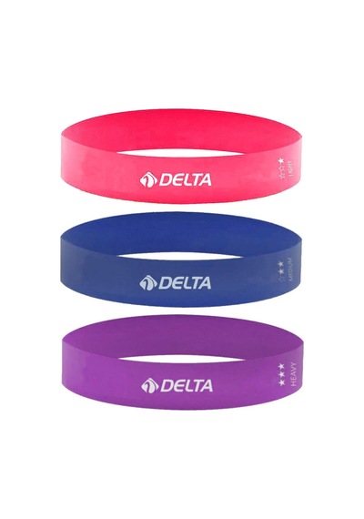 Delta Latex 3'lü Aerobik Pilates Direnç Egzersiz Bandı Squat Çalışma Lastiği,hafif - Orta - Tam Fuşya - Lacivert - Bordo