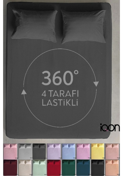 İqon Ranforce Dokuma Lastikli Çarşaf Takımı Çift Kişilik - 21 Renk Antrasit