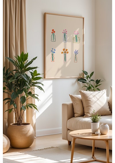 Çiçek Buketleri Dekoratif Poster Tablo Ahşap Çerçeveli