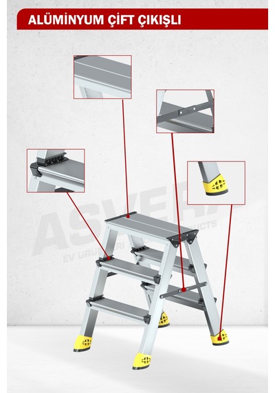 Asvera Alüminyum 3+3 Çift Çıkışlı Merdiven