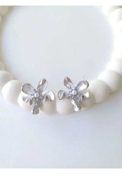 Çelik Gümüş Incili Çiçek Kadın Küpe - Blossom Silver Sevgiliye Hediye Gümüş