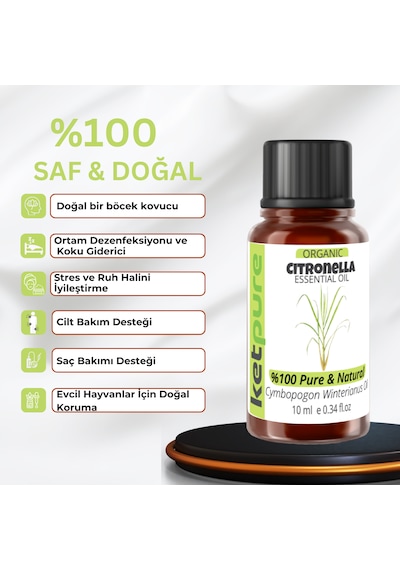Ketpure Organik İçerikli Citronella Sitronella Uçucu Yağı 10 ML