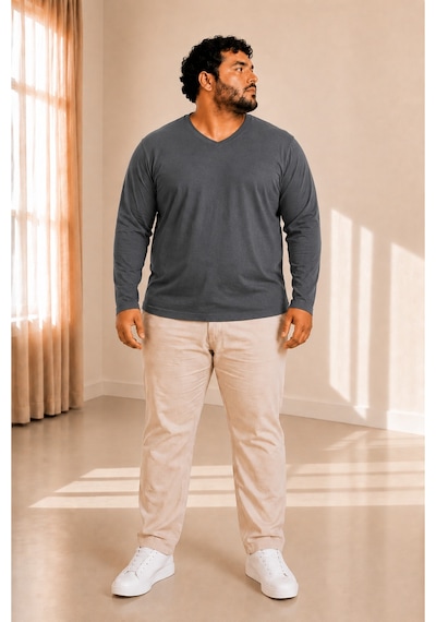 Sngl Tekstil Erkek Büyük Beden Oversize Uzun Kollu V Yaka T-shirt 3xl 4xl 5xl 6xl 7xl 8xl 9xl Gri Antrasit