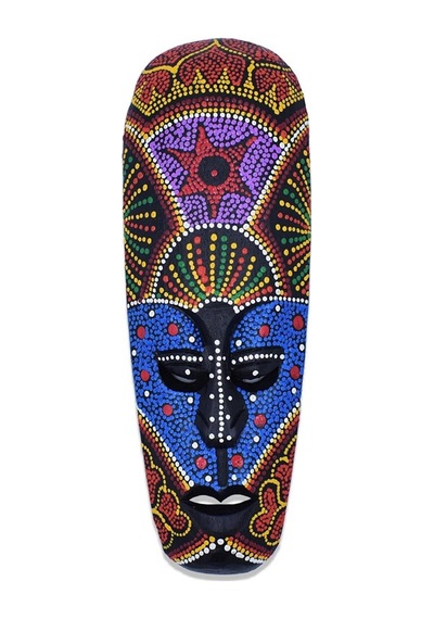 Ahşap Aborjin Mask 30 Cm Renkli Duvar Dekoru Maske