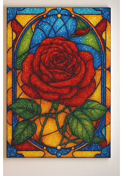 Elmas Çiçek Boyama Seti. 25x35 Cm Ebatlarında. Uv Baskı 6 Ana Ren