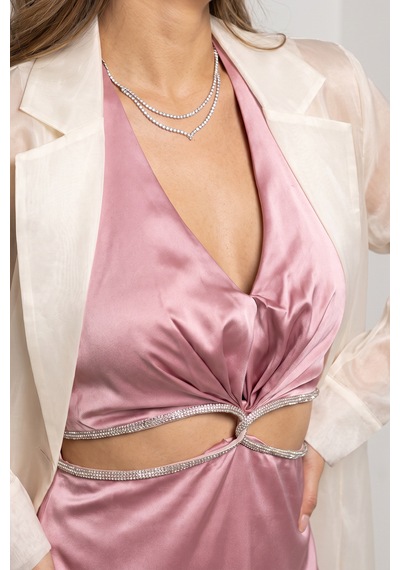 Fashion Cocktail Taş Düğümü Kristal Taş Bel Şerit Çevrili Göğsü Büzgülü Gümüş Işıltılı Pencere Detaylı Derin V Yakalı Sırt Dekolteli Saten Süper Mini Parti Elbisesi Pembe Fashion Cocktail Taş Düğümü Kristal Taş Bel Şerit Çevrili Göğsü Büzgülü Gümüş Işıltılı Pencere Detaylı Derin V Yakalı Sırt Dekolteli Saten Süper Mini Parti Elbisesi Pembe