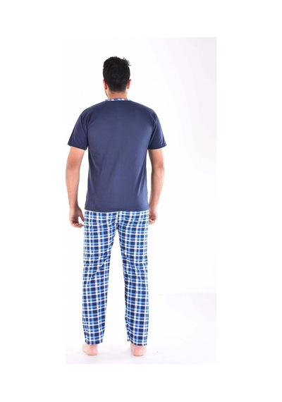 Pemilo 31104 - 1 2105 Ekose Desenli Kısa Kol Erkek Pijama Takımı Lacivert