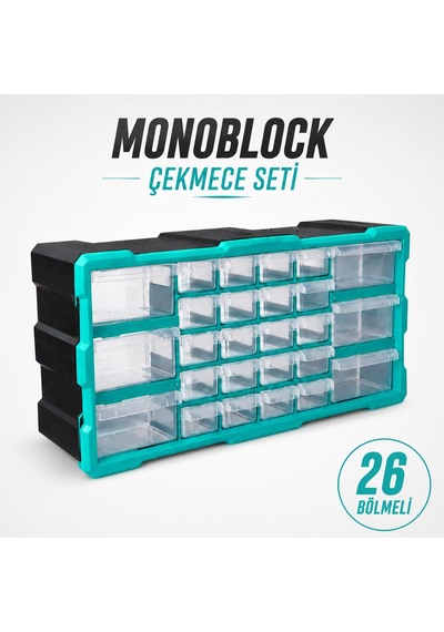 Monoblock Çekmece Seti 26'lı Turkuaz Çekmece Sistemi Mobilya Dolap Çekmece Tamir Takım Çantası