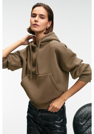 Grimelange Selene Kadın Kapüşonlu Kangru Cepli Regular Fit Vizon Sweatshirt Vizon