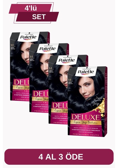 Palette Deluxe Saç Boyası 4 Al 3 Öde Seti 1 - 1 Gece Mavisi X 4