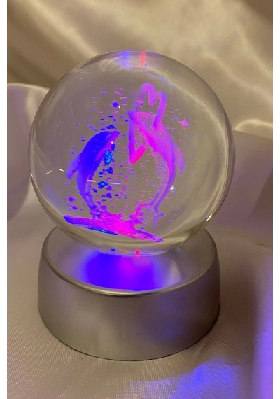 3d Led Işık Cam Küre Çok Işıklı Pilli Kalp Yunus