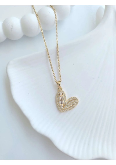 Çelik Gold Kalp Kadın Kadın Kolye - Golden Heart Altın