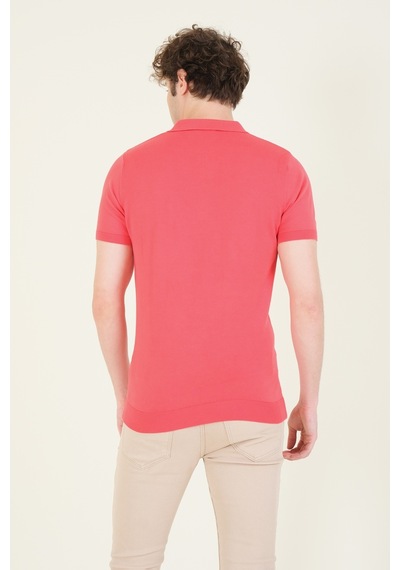 Giyim Dünyası Erkek Yarım Fermuarlı Polo Yaka Merserize T-shirt Mercan 001