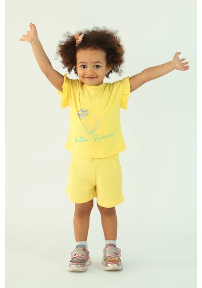 Harika Kids Kız Çocuk Çiçek Kabartma Nakışlı Şortlu Alt-üst Takım 001