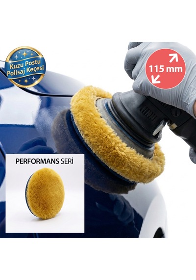 Performans Seri %100 Doğal Kuzu Postu Polisaj Keçesi 115 Mm Sarı