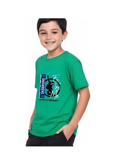 Panios Kids Sk Sport Baskılı Erkek Çocuk Kısa Kollu Yuvarlak Yaka T-shirt Yeşil