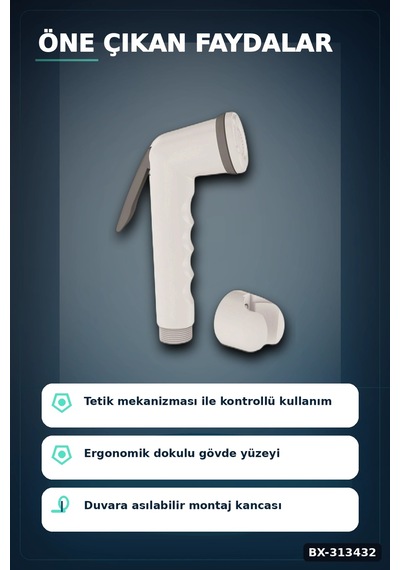 Köşeli Taharetmatik Şattaf Başlık - Beyaz Gri Plastik - Banyo Aksesuarı Bx-313432 12 Izgara