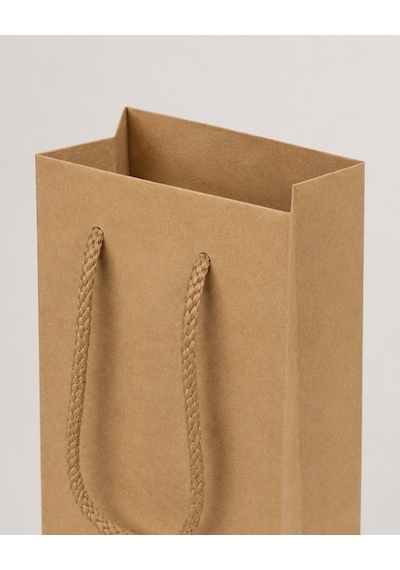 Şişelik İpli Kraft Karton Poşet, 1 Adet-12x10x38 Cm, Kalın Yapılı
