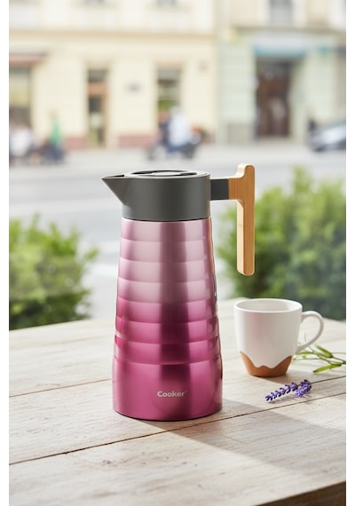 Cooker 2 Litre Çelik Termos Bambu Saplı Yeşil Pembe