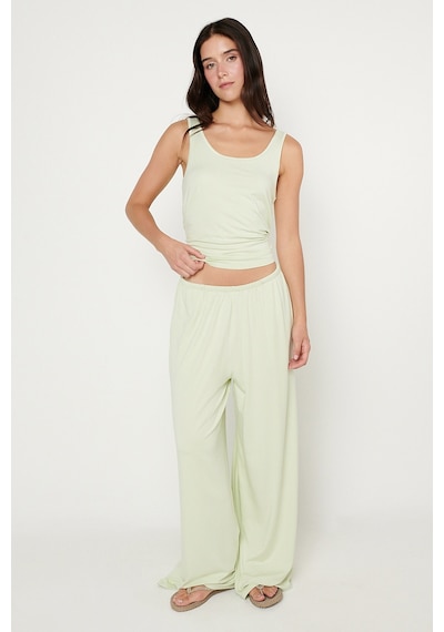 AC&Co / Altınyıldız Classics Kadın Mınt Yumuşak Dokulu Standart Fit Cepli Beli Lastikli Rahat Örme Pantolon Mint