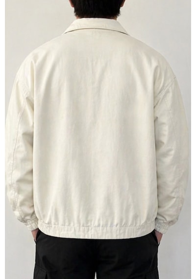 Tarz Cool Erkek Oversize Bomber Ceket Fermuarlı Basic Günlük Şık Mont Beyaz