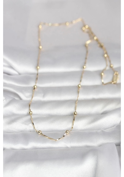 Ceylan Adam Cm 14k Gold Renk Kesme Çubuk Zincir Topçuklu Model 60 Cm Kadın Kolye Çok Renkli