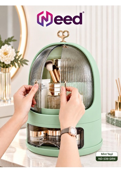 Need Oval Çift Kapaklı Çekmeceli Makyaj Ve Kozmetik Organizeri Mint Yeşil Nd-539-grn