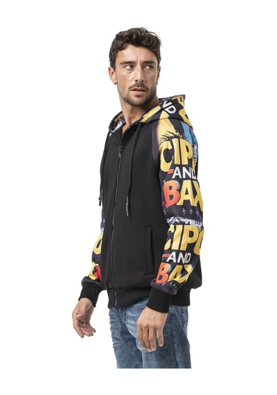 Cipo & Baxx Erkek Hoodie Sweatshirt Modern Baskılı, Kapüşonlu Mevsimlik Sweatshirt Cl589 Siyah