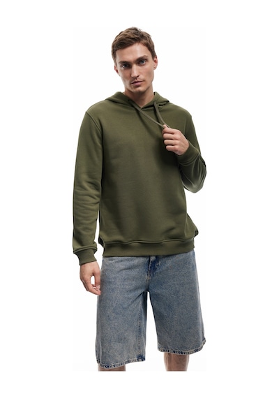 Koton Şardonlu Uzun Kollu Basic Kapşonlu Sweatshirt Haki 6wam70015mk Haki