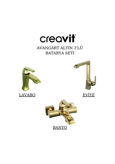 Creavit Avangart Lavabo Banyo Eviye Bataryası 3'lü Set AG1500G-AG2500G-AG8500G Altın