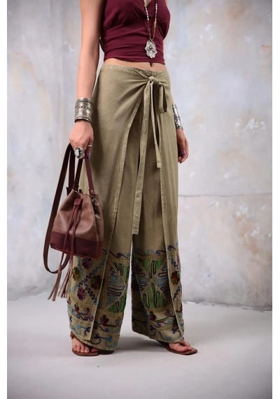 Eren Style Otantik Nakış İşlemeli Harem Şalvar Bulmaca Pantolon 103 Cm -8719 Bej