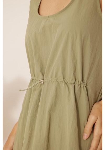 Darlin Moda Yeşil Beli Büzgülü Kolsuz Mini Paraşüt Elbise Dm1028 Yeşil