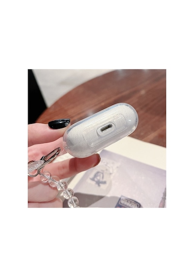 Airpods Pro Nesil Uyumlu Parıltılı Koruyucu Kapak Kelebek Sevimli Sert Silikon Koruma Kılıf Ekru