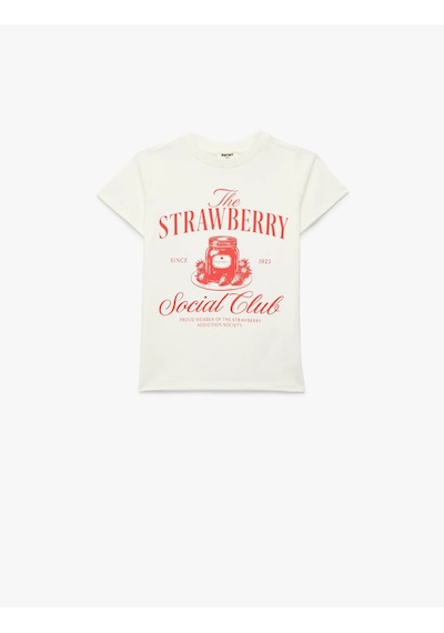 Koton Bisiklet Yaka Baskılı Ekru Kız Çocuk T-shirt 6skg10291ak Ekru
