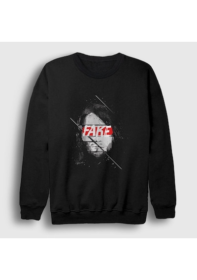 Presmono Unisex Fake Nirvana Kurt Cobain Sweatshirt Siyah