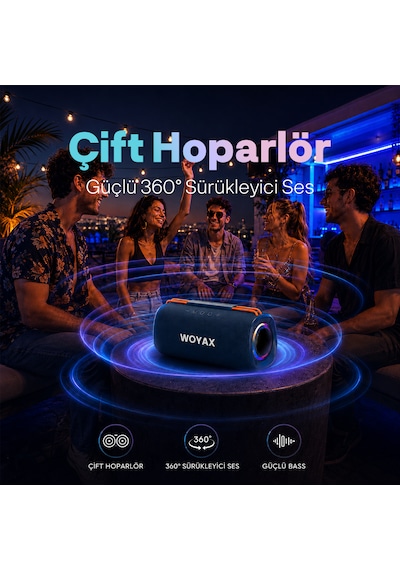 Woyax Taşınabilir Bluetooth Hoparlör, 30w Kablosuz Oval Speaker, Ses Bombası Usb, Tws, 30w Güçlü Ses Bass Büyük Küçük Boy