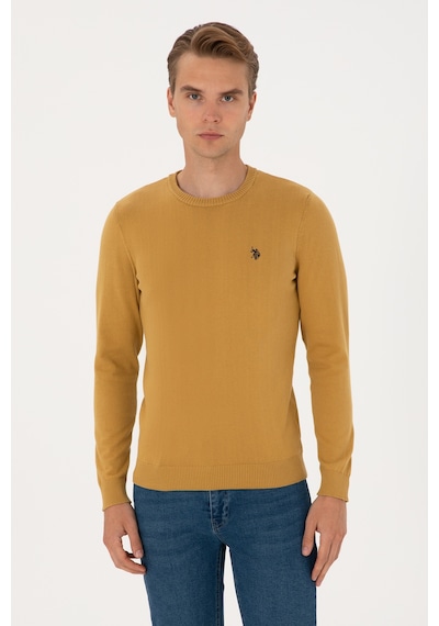 U.S. Polo Assn. Erkek Slim Fit Bisiklet Yaka Hardal Basic Kazak 50313713-VR151