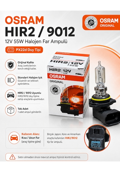 Osram Hır2 9012 12v 55w Halojen Far Ampulü Px22d  Kalite Tek Adet