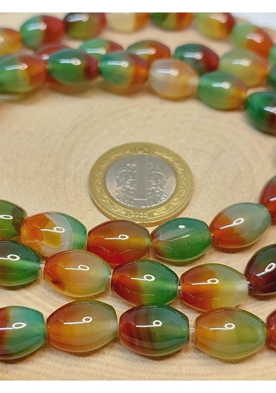 Bileklik Boy Akik Taşı Arpa Kesim 10x13mm Yarım Dizi 49436 18cm Uzunluğundadır Çok Renkli