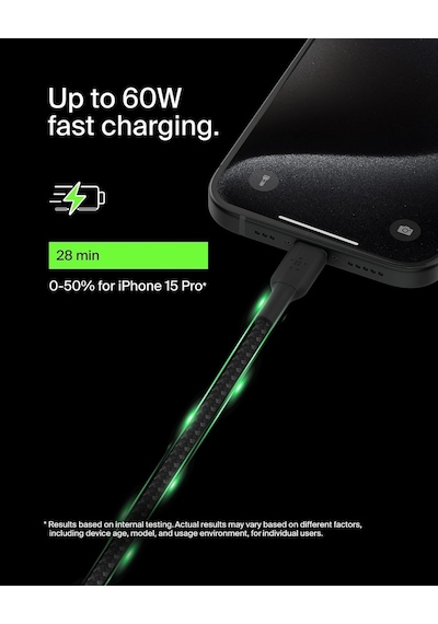 Boost Charge Örgülü Usb-c, Hızlı Şarj Cihazı, Usb-c Şarj Kablosu, İphone 16, 15, Samsung Galaxy S24, S23, Pixel, İpad, Macbook, Nintendo Ve Daha Fazlası İçin Hızlı Şarj, 1 Metre, Siyah